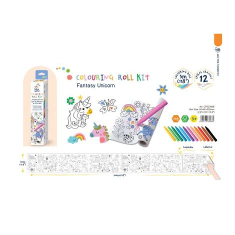 Kit rola de desenat 3 m si 12 creioane colorate cerate, Haku Yoka - Unicorni - poza 2