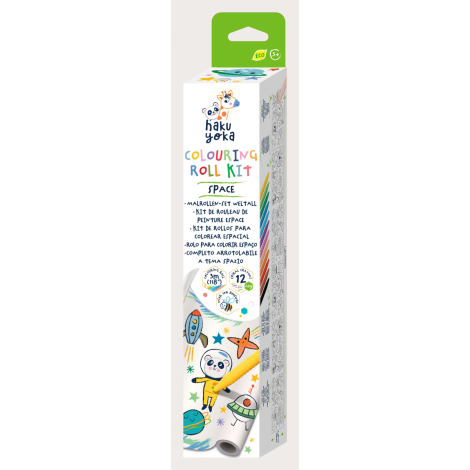 Kit rola de desenat autoadeziva - 3 m si 12 creioane colorate cerate, Spatiu - Haku Yoka - poza 1