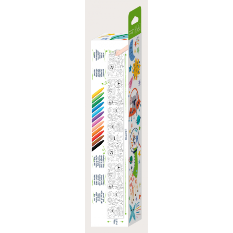 Kit rola de desenat autoadeziva - 3 m si 12 creioane colorate cerate, Spatiu - Haku Yoka - poza 3