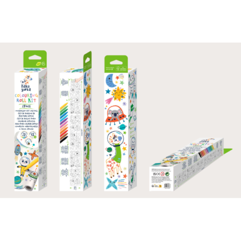 Kit rola de desenat autoadeziva - 3 m si 12 creioane colorate cerate, Spatiu - Haku Yoka - poza 5