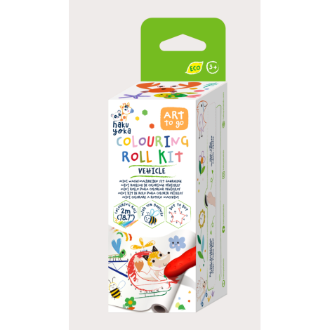 Kit rola de desenat Uneste punctele - 2 m, include 4 creioane colorate cerate, Vehicule - Haku Yoka - poza 1