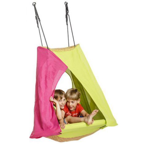 Leagan Cuib Cu Cort Pentru 2 Copii WEOH, Magenta-Verde Lime - poza 1