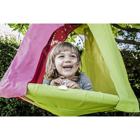 Leagan Cuib Cu Cort Pentru 2 Copii WEOH, Magenta-Verde Lime - poza 4
