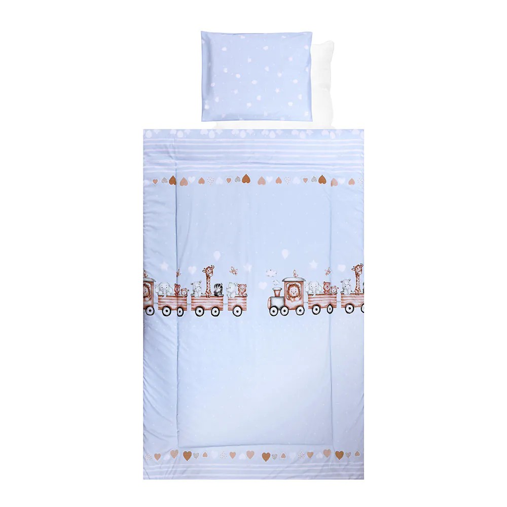 Lenjerie de pat 4 piese Lorelli 60 x 120 cm Blue Trains - poza 1