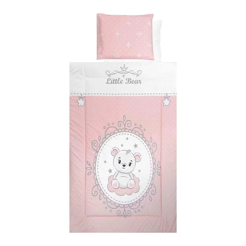 Lenjerie de pat 4 piese Lorelli Classic Bear Pink - poza 1