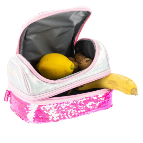 Lunch box Girabrilla , cutie termica matlasata cu paiete reversibile si interior impermeabil - poza 3