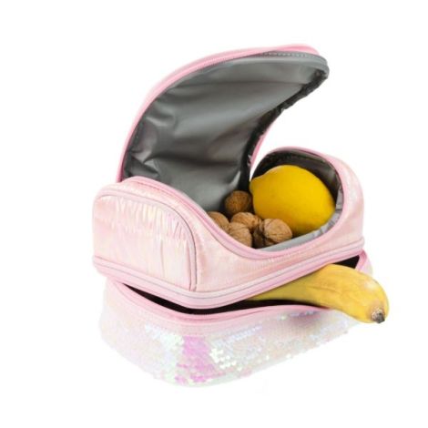 Lunch box Girabrilla , cutie termica matlasata cu paiete reversibile si interior impermeabil - poza 3