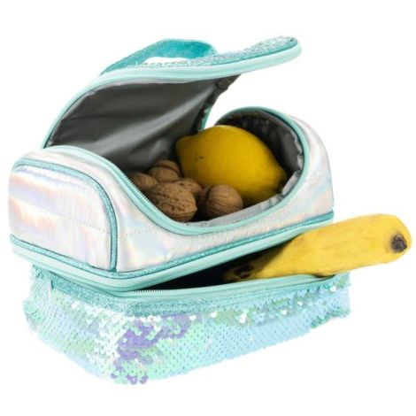 Lunch box Girabrilla , cutie termica matlasata cu paiete reversibile si interior impermeabil - poza 3