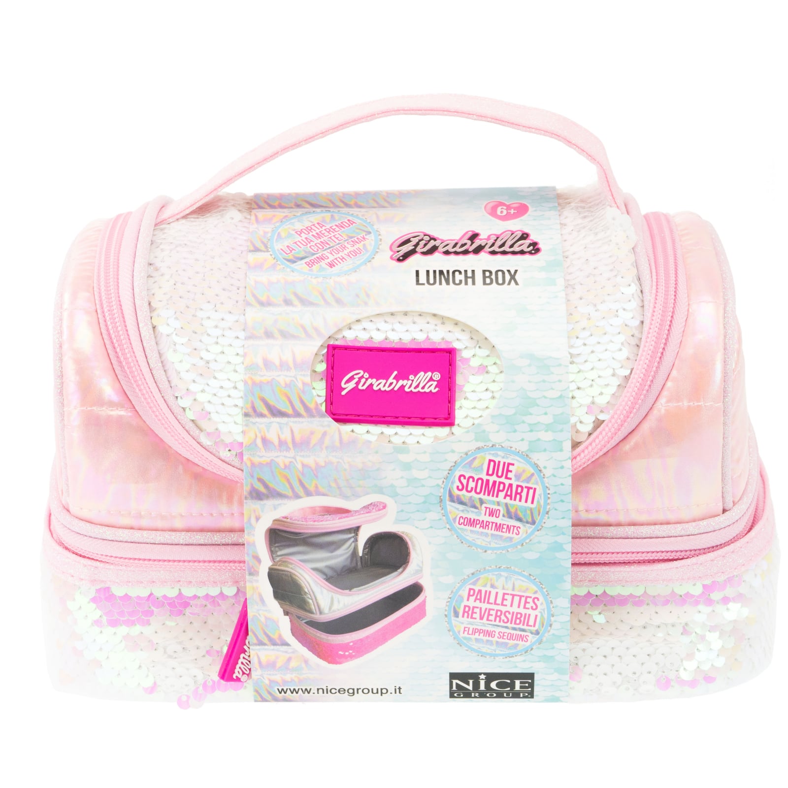 Lunch box Girabrilla - cutie termica matlasata cu paiete reversibile si interior impermeabil White