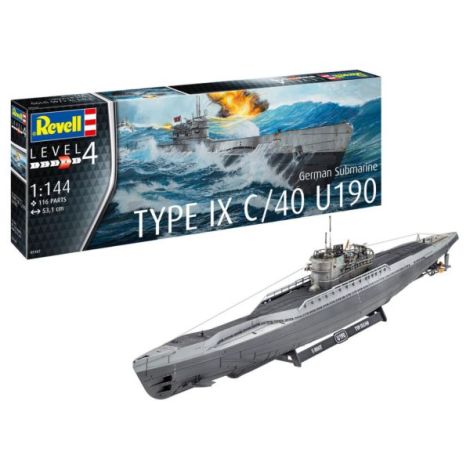Macheta submarin german U-190 Type IX C 40 – Revell, scara 1:144