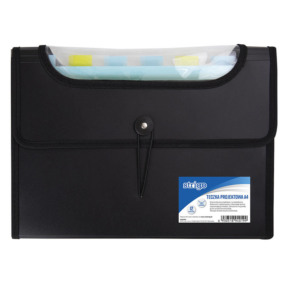 Mapa A4 extensibila cu 12 compartimente,plastic, negru