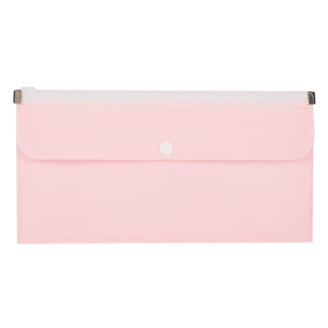 Mapa plastic cu fermoar zip si buzunar cu capsa,roz pudra, 26x14 cm