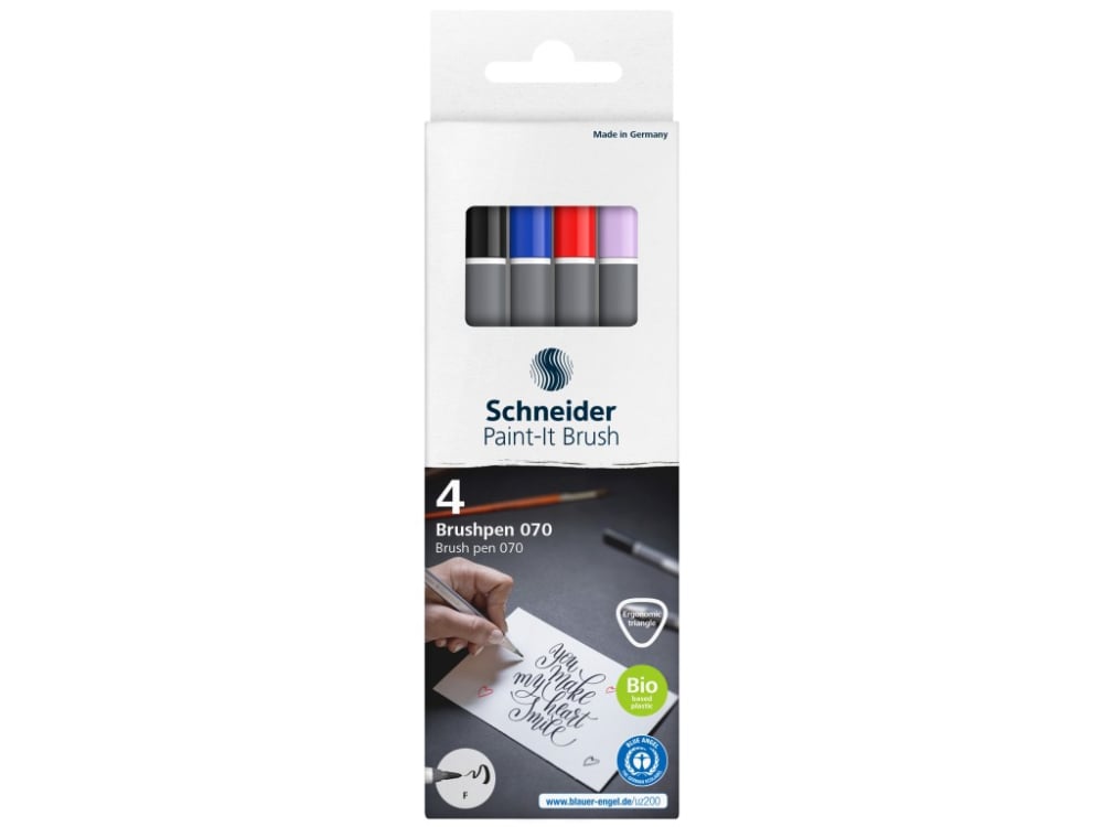 Marker cu varf pensula Paint-It 070 Schneider,cerneala pe baza de apa, varf tip F, 4 culori set