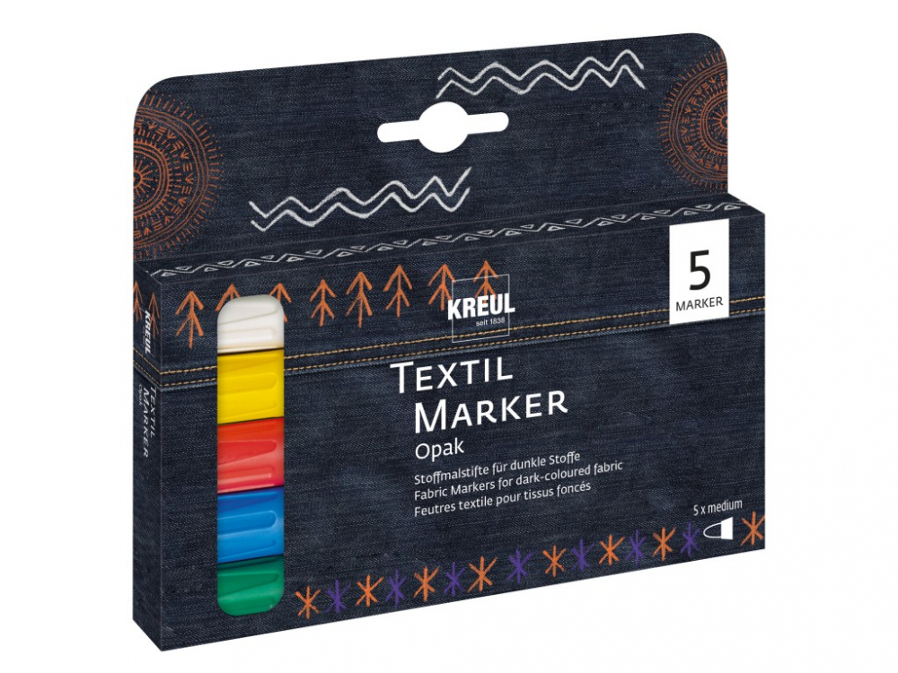 Marker pentru textile Opak, varf mediu 5 bucati set