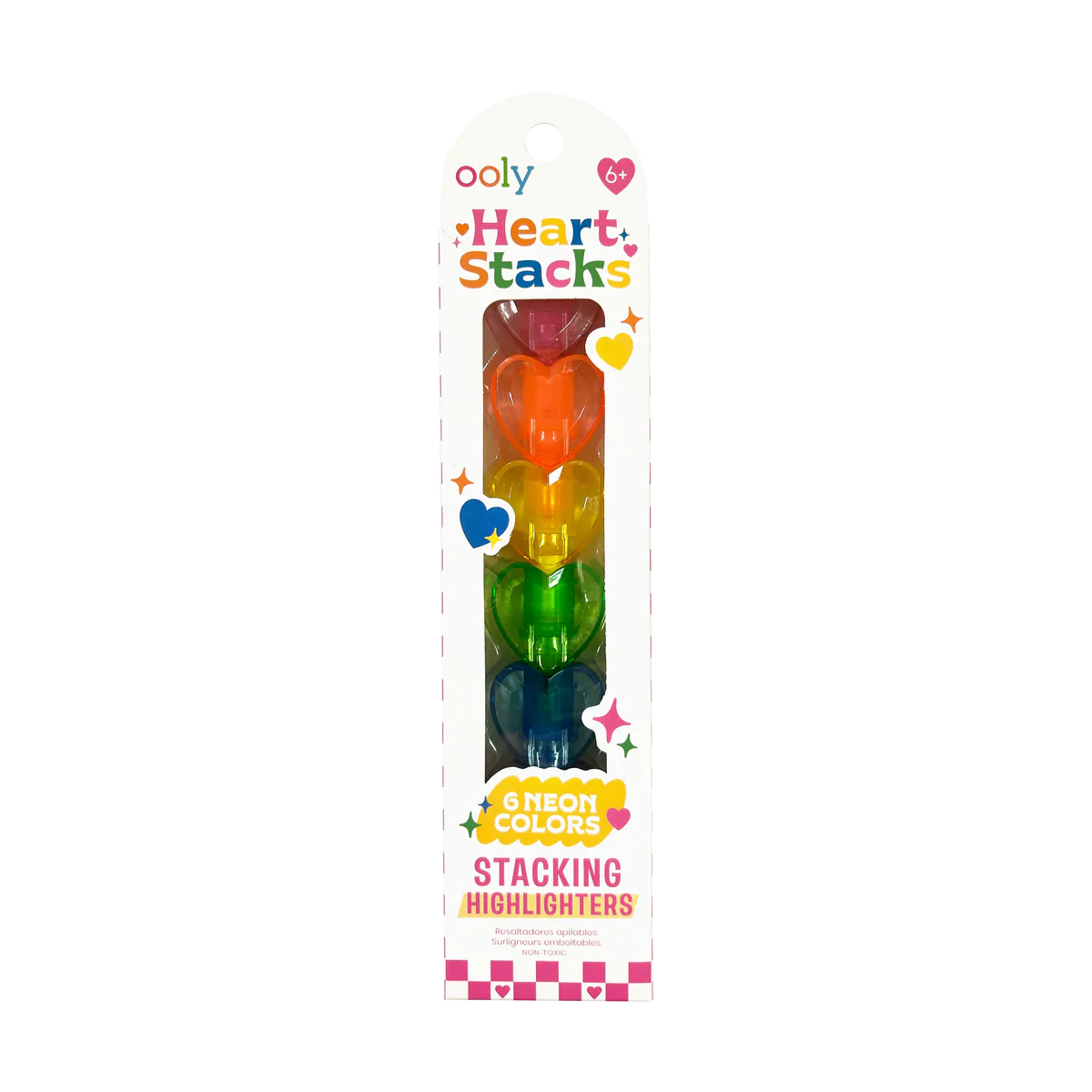 Markere intercalabile Inimioare - set 6 culori neon - Heart