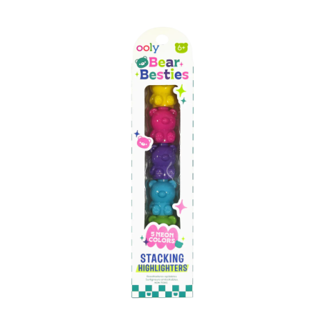 Markere intercalabile Ursuleti - set 5 culori neon - Bear Besties - poza 1