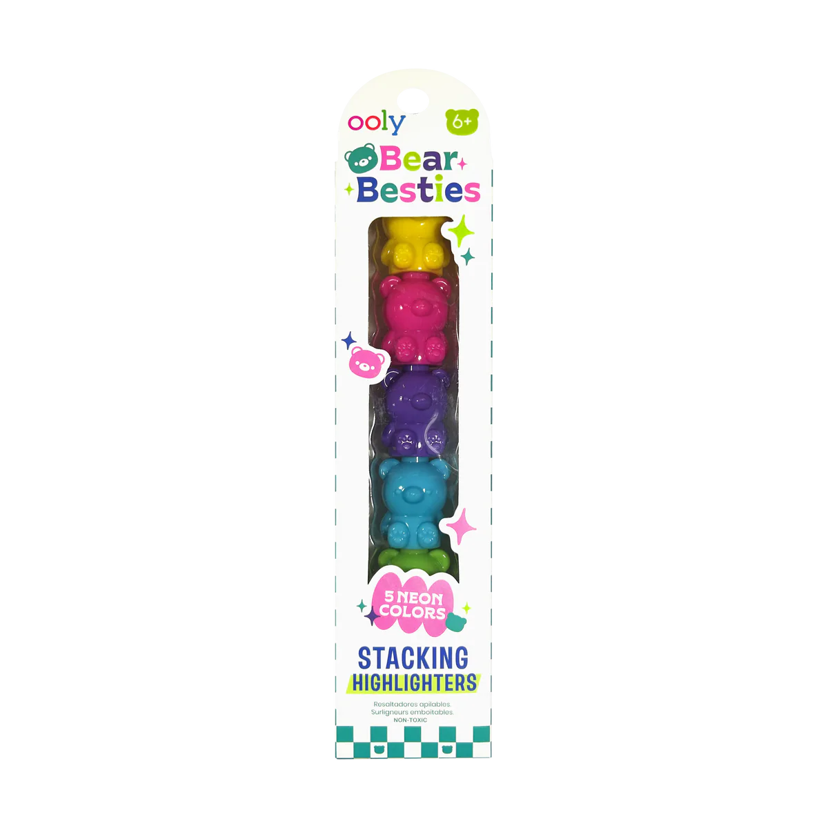 Markere intercalabile Ursuleti - set 5 culori neon - Bear Besties