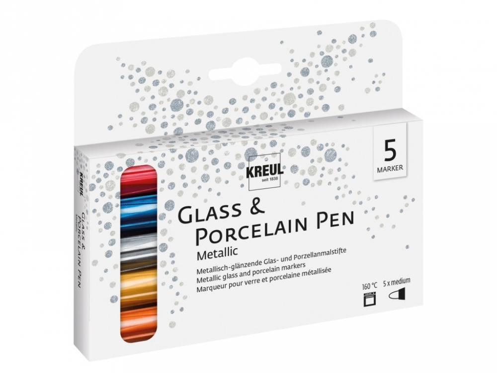 Markere pentru sticla si portelanvarf rotund, Metallic Fine, 5 buc set