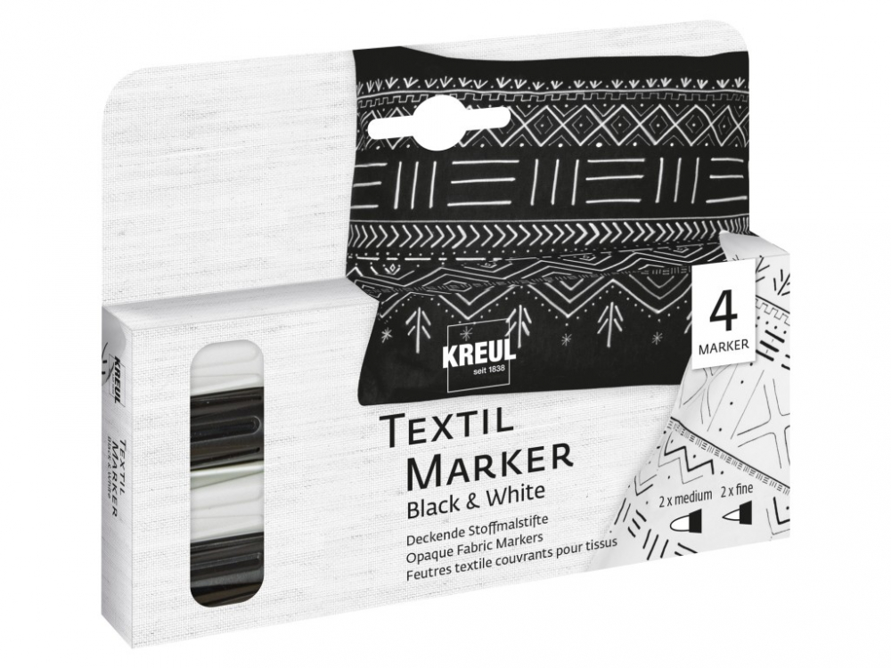 Markere pentru textile Opak BlackWhite Kreul, 4 bucati set