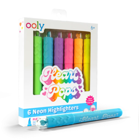 Markere - set 6 culori neon - Inimioare, Heart Pops - poza 1