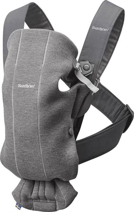 Marsupiu anatomic BabyBjorn Mini, cu pozitii multiple de purtare – Dark Grey, 3D Jersey