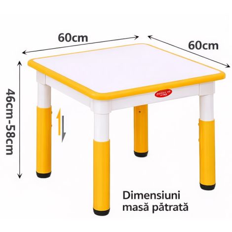 Masa alb-portocaliu patrata din plastic reglabila mas 1-3 pentru gradinita - poza 2