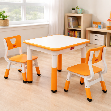 Masa alb-portocaliu patrata din plastic reglabila mas 1-3 pentru gradinita - poza 5