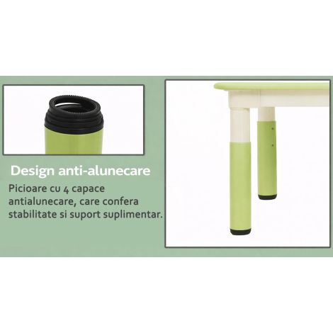 Masa alb-verde patrata din plastic reglabila mas 1-3 pentru gradinita - poza 2