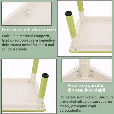 Masa alb-verde patrata din plastic reglabila mas 1-3 pentru gradinita - poza 3