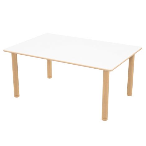 Masa dreptunghiulara Flexi 120x80 cm, cu blat gros HPL, ajustabila mas 0-3, blat alb, picioare culoare fag, gradinita - poza 1