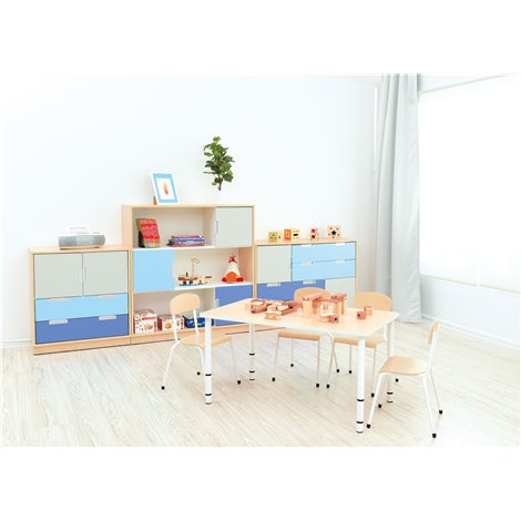 Masa dreptunghiulara reglabila 4 trepte mas 0-3, 40-58 cm inaltime, cant alb, pentru 6 copii, gradinita - poza 2