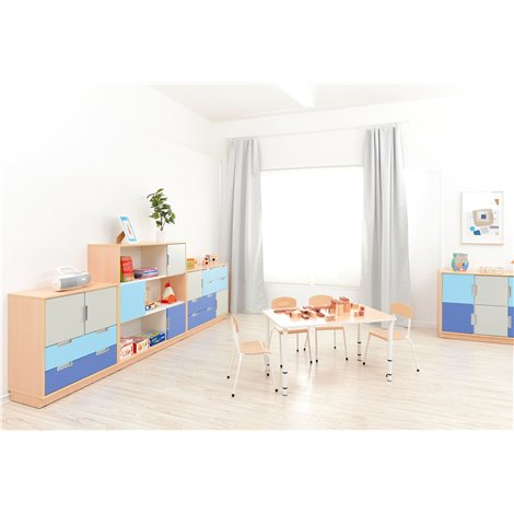 Masa dreptunghiulara reglabila 4 trepte mas 0-3, 40-58 cm inaltime, cant alb, pentru 6 copii, gradinita - poza 3