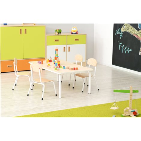 Masa dreptunghiulara reglabila 4 trepte mas 0-3, 40-58 cm inaltime, cant alb, pentru 6 copii, gradinita - poza 4