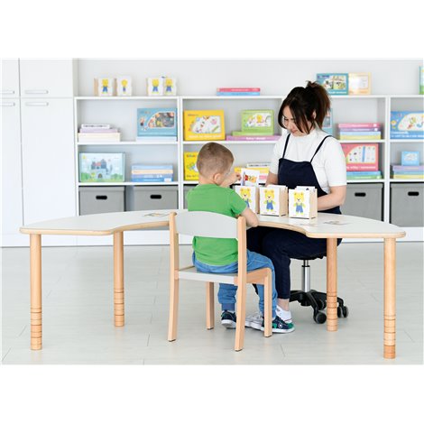 Masa forma potcoava, hranit simultan bebelusi cresa sau pentru activitati de grup, blat HPL, 179.5x90 cm, reglabila 0-3, 40-58 c - poza 2