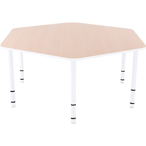 Masa hexagonala reglabila 4 trepte mas 0-3, 40-58 cm inaltime, cant alb, pentru 6 copii, gradinita - poza 1