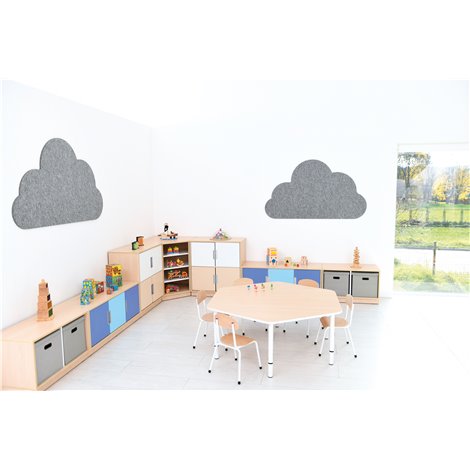 Masa hexagonala reglabila 4 trepte mas 0-3, 40-58 cm inaltime, cant alb, pentru 6 copii, gradinita - poza 2