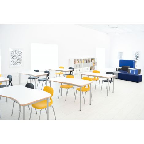 Masa Mila Wave HPL mare 140 x 72 cm, marime 6, alba, colturi rotunjite, pentru 4 elevi - poza 5