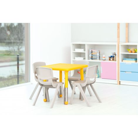 Masa patrata reglabila din plastic pentru gradinita, 40-60 cm, galben - poza 2