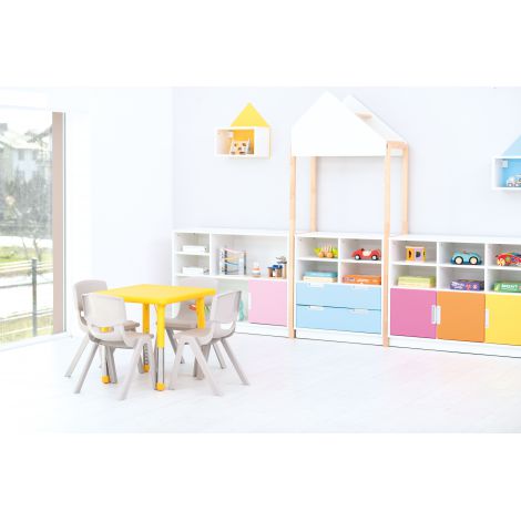 Masa patrata reglabila din plastic pentru gradinita, 40-60 cm, galben - poza 3