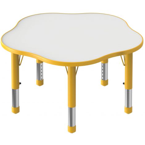 Masa pentagonala, 90 cm diametru, galbena, din plastic, reglabila, marimea 0-3 pentru gradinita - poza 1