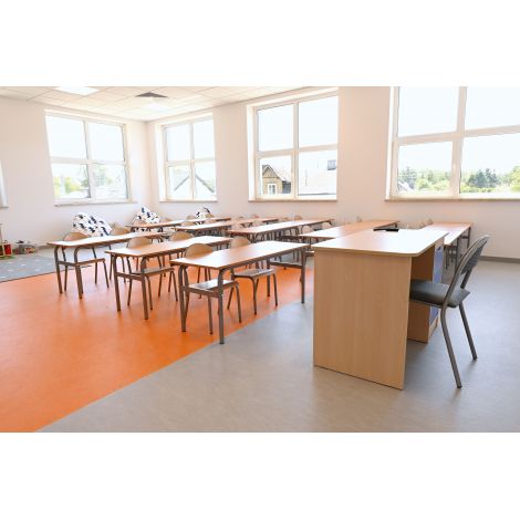 Masa scolara D 130x50 cm, 2 elevi, ajustabila in 3 trepte 64, 71 si 76 cm, blat HPL artar, colturi drepte - poza 3