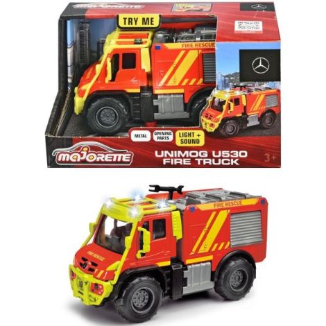 Masina de pompieri Majorette Mercedes Unimog U530 Fire Truck 13 cm cu lumini si sunete - poza 2