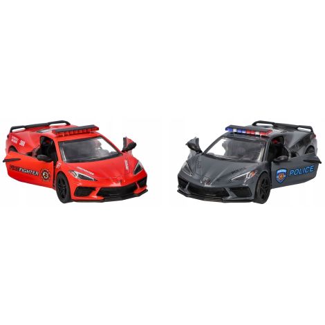 Masinuta Corvette (2021), asortat Politie sau Pompieri, pull-back, scara 1:36, 13 cm - poza 1