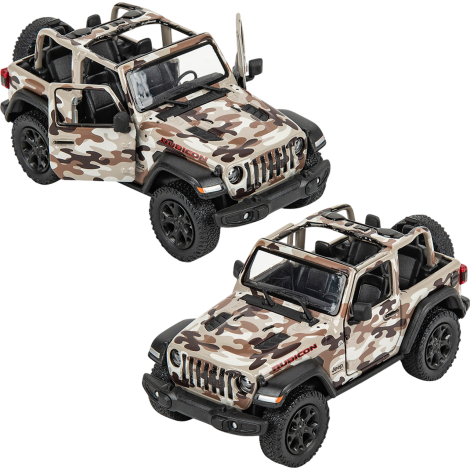 Masinuta die-cast Jeep Wrangler 2018, scara 1:34, cu functie pull-back, 12.5 cm lungime, fara capota, bej - poza 2