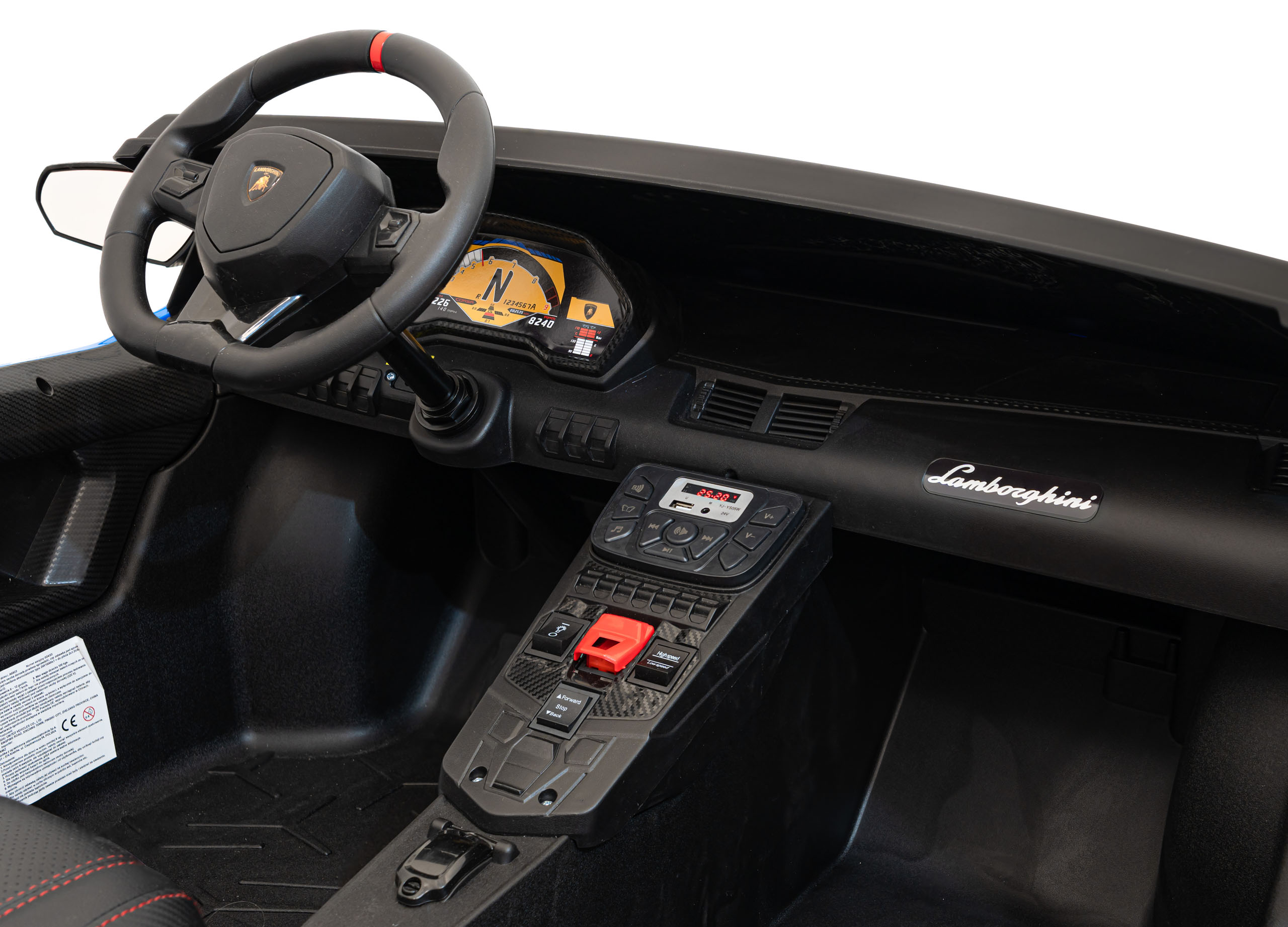 Masinuta electrica pentru 2 copii Lamborghini Aventador SV, 24V 400W (8803) Albastru - Autokids.ro - poza 5