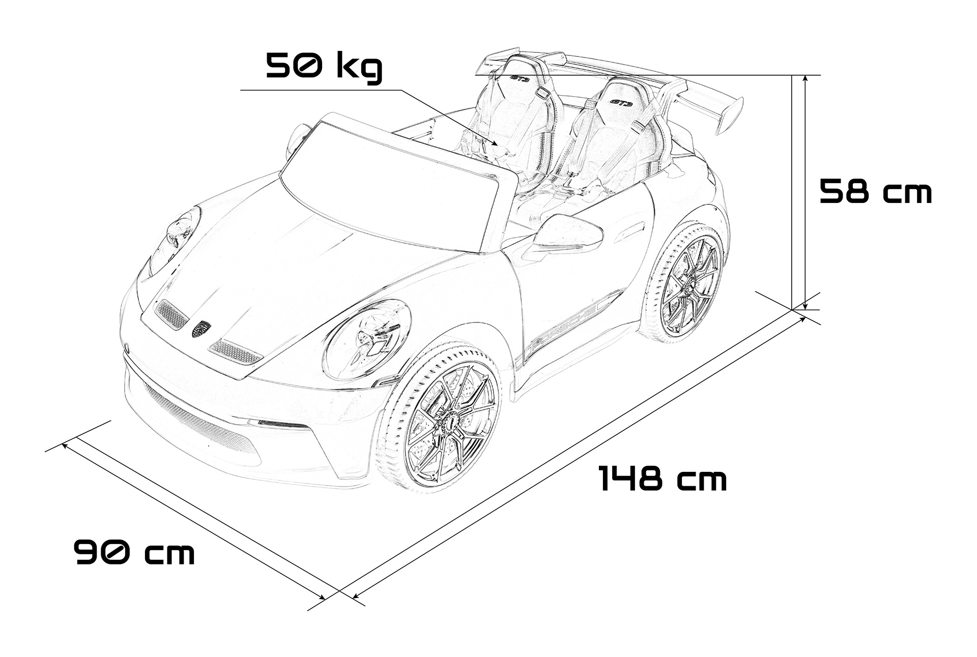 Masinuta electrica pentru copii cu 2 locuri PORSCHE 911 GT3 STRONG 24V (P911-mp4) Negru - Autokids.ro - poza 2