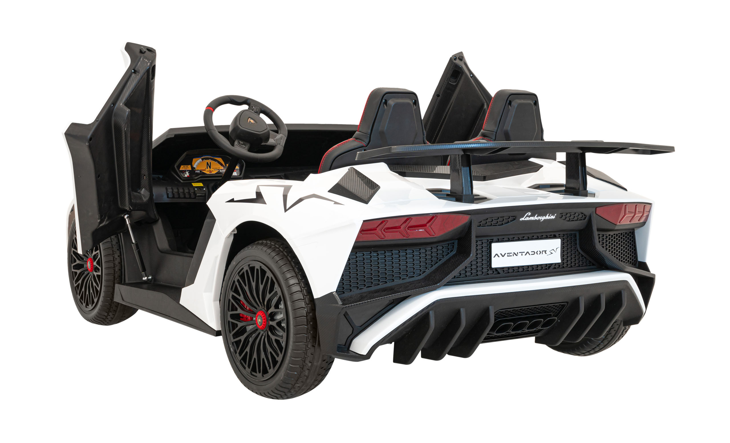 Masinuta electrica pentru copii mari Lamborghini Aventador SV, 2 locuri cu sarcina pana la 100kg si viteza max 15km/h (8803) Alb - Autokids.ro - poza 5