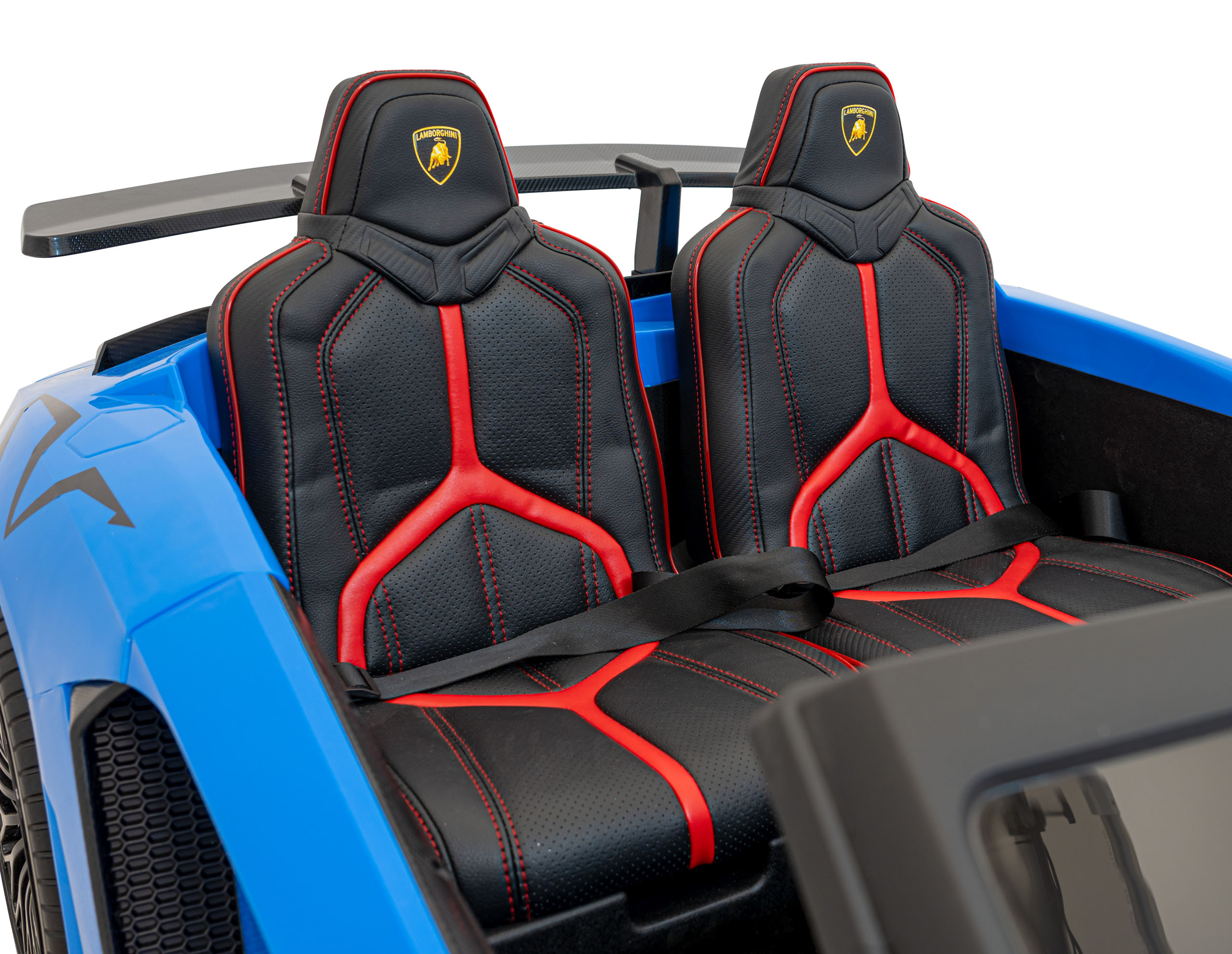 Masinuta electrica pentru copii mari Lamborghini Aventador SV, 2 locuri cu sarcina pana la 100kg si viteza max 15km/h (8803) Albastru - Autokids.ro - poza 3