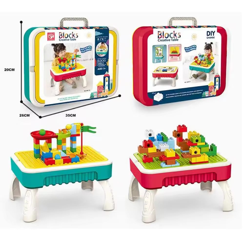 Masuta de joaca multifunctionala 2-in-1 - tabla de colorat + 58 cuburi 3+ Rosu