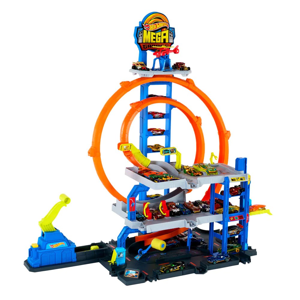 Mega garaj Hot Wheels Mega Loop 65 cm cu masinuta si elicopter - poza 1
